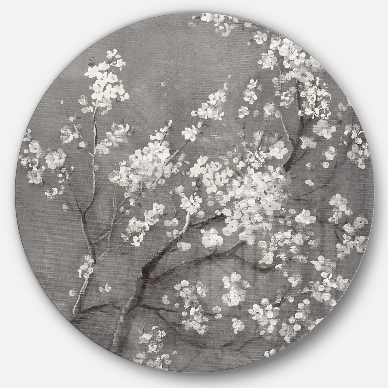Designart - White Cherry Blossoms I - Farmhouse Metal Circle Wall Art
